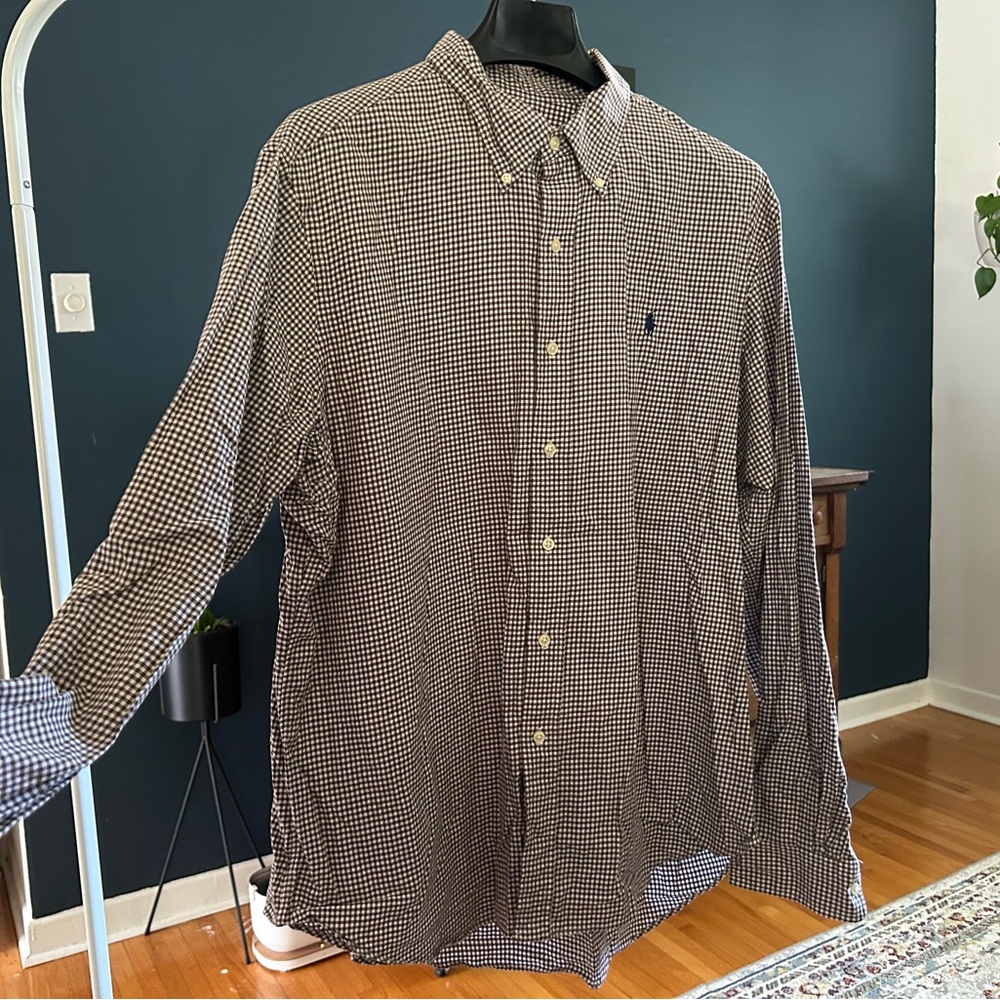 Brown plaid lightweight button-down shirt — Polo RL XL